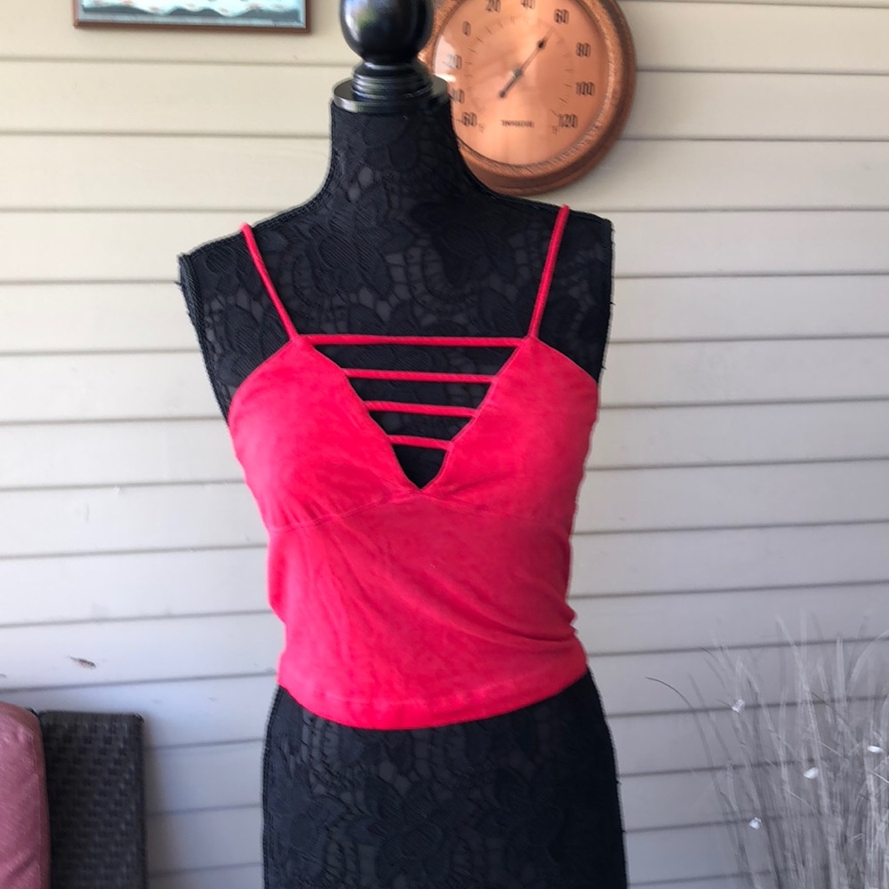 CAD Red V Neck Crop Top NWT